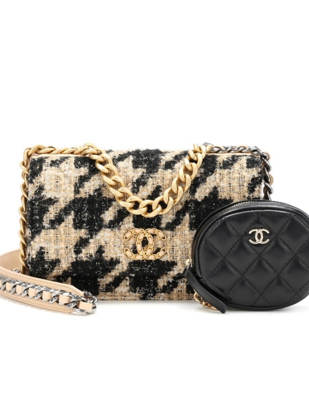 CHANEL 19 houndstooth WOC wallet on chain with pouch
